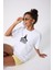 Yoga Temalı Namaste Baskılı Oversize Pamuklu Beyaz Kadın T-Shirt 1