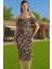Leopar Desenli Midi Boy Bodycon Abiye Elbise Polyester Karışımlı Yazlık Yüksek Kalite Seçkin Malzeme 1