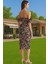 Leopar Desenli Midi Boy Bodycon Abiye Elbise Polyester Karışımlı Yazlık Yüksek Kalite Seçkin Malzeme 2