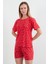 Kalp Baskılı Bisiklet Yaka Şortlu Pijama Takımı 5