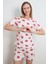 Kalp Baskılı Bisiklet Yaka Şortlu Pijama Takımı 1