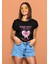 Heart On My Sleeve Baskılı Standart Kalıp Bisiklet Yaka Pamuklu Kadın Tshırt 1