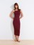 91493 Aksesuar Detaylı Asimetrik Elbise-Bordo 1