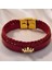 Ayşe İsmine Özel Taç Motifli 14 Ayar Altın Plakalı Koyu Kırmızı Derili Hediye Bileklik-493İsim 2