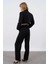 Premium Seri Siyah Keten Crop Ceket Pantolon Takım 2