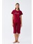 Kadın Bordo Kalp Desenli Kapri Pijama Takımı 2