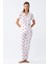 Kadın Beyaz Kırmızı Kalpli Önden Düğmeli Pijama Takımı 1