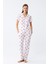 Kadın Beyaz Kırmızı Kalpli Önden Düğmeli Pijama Takımı 3