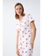 Kadın Beyaz Kırmızı Kalpli Önden Düğmeli Pijama Takımı 5