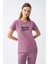 Kadın Mor Yıldız Desenli Penye Kısa Kol Pijama Takımı 3