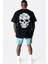 Miyav Kurukafa Siyah Arka Baskılı Oversize Erkek T-Shirt 1