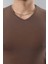 Erkek %100 Pamuk Slim Fit Dar Kesim V Yaka Basic Tişört 2
