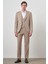 Erkek Bej Yünlü Slim Fit Yelekli Mono Yaka Takım Elbise 2