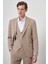 Erkek Bej Yünlü Slim Fit Yelekli Mono Yaka Takım Elbise 4
