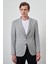 Erkek Gri Keten Dokuma Desenli Slim Fit Mono Yaka Ceket 1