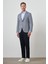 Erkek Lacivert Keten Dokuma Slim Fit Mono Yaka Ceket 2