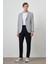 Erkek Gri Keten Dokuma Desenli Slim Fit Mono Yaka Ceket 2