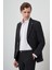 Erkek Siyah Trend Çizgili Slim Fit Mono Yaka Takım Elbise 1