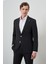 Erkek Siyah Trend Çizgili Slim Fit Mono Yaka Takım Elbise 3