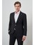 Erkek Siyah Trend Çizgili Slim Fit Mono Yaka Takım Elbise 4