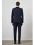 Erkek Lacivert Poliviskon Çizgili Slim Fit Mono Yaka Takım Elbise 5