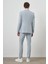 Erkek A. Mavi Çizgili Desen Kruvaze Slim Fit Sivri Yaka Takım Elbise 5
