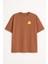 Civciv Baskılı Unisex %100 Pamuk Oversize Bisiklet Yaka Kahverengi T-Shirt 1