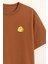 Civciv Baskılı Unisex %100 Pamuk Oversize Bisiklet Yaka Kahverengi T-Shirt 2