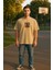 Jazzcı Derviş Baskılı Unisex %100 Pamuk Oversize Bisiklet Yaka Bej T-Shirt 5