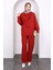 Kırmızı Şal Detaylı Tunik Pantolonlu Takım 1