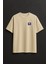 Yugoslavya Posta Pulu Baskılı Unisex %100 Pamuk Oversize Bisiklet Yaka Bej T-Shirt 5