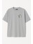 Badge Tavşan Baskılı Unisex %100 Pamuk Oversize Bisiklet Yaka Gri T-Shirt 1