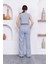 Kadın Gri Şort Pantolon Bluz 3lü Takım MSC244 4