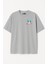 Badge Panda Baskılı Unisex %100 Pamuk Oversize Bisiklet Yaka Gri T-Shirt 1