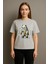 Patchwork Kutup Ayısı Baskılı Unisex %100 Pamuk Oversize Bisiklet Yaka Gri T-Shirt 1