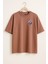 Gezegen Baskılı Unisex %100 Pamuk Oversize Bisiklet Yaka Kahverengi T-Shirt 3