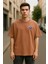 Gezegen Baskılı Unisex %100 Pamuk Oversize Bisiklet Yaka Kahverengi T-Shirt 4