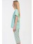 Pamuklu Kadın Büyük Beden Kısa Kol Kaprili Pijama Takım , 410105 3
