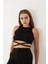 Kadın Sıfır Kol Ipli Çapraz Bağlamalı Pamuklu Fitilli Bluz Crop Top 1