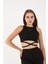 Kadın Sıfır Kol Ipli Çapraz Bağlamalı Pamuklu Fitilli Bluz Crop Top 4