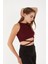 Kadın Sıfır Kol Ipli Çapraz Bağlamalı Pamuklu Fitilli Bluz Crop Top 2