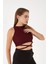 Kadın Sıfır Kol Ipli Çapraz Bağlamalı Pamuklu Fitilli Bluz Crop Top 6