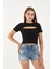 Kadın Kısa Kollu Göğüs Dekolte Detaylı Pamuklu Fitilli Bluz Crop T- Shirt 6