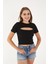 Kadın Kısa Kollu Göğüs Dekolte Detaylı Pamuklu Fitilli Bluz Crop T- Shirt 7