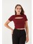 Kadın Kısa Kollu Göğüs Dekolte Detaylı Pamuklu Fitilli Bluz Crop T- Shirt 6