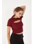 Kadın Kısa Kollu Göğüs Dekolte Detaylı Pamuklu Fitilli Bluz Crop T- Shirt 7