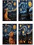 Starry Night Kediler Van Gogh Temalı 4'lü Set No:2 Retro Vintage 18X27 Mdf Ahşap Poster Tablo 1
