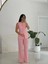 Karma Düğme Keten Yelek Pantolon Takım-Pembe 1