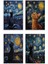 Starry Night Kediler Van Gogh Temalı 4'lü Set No:3 Retro Vintage 18X27 Mdf Ahşap Poster Tablo 1