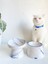 Seramik Kedi ve Köpek Mama ve Su Kabı, Mavi Beyaz ve Renkli Moon Desenli, 2'li Set 1